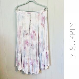 Z Supply Maxi Skirt White Watercolor Ruffle Feminine Fairy Mermaid Large